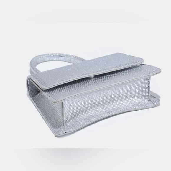 Mini Silver Glitter Top Handle Flap Square Bag - Picture 3 of 4